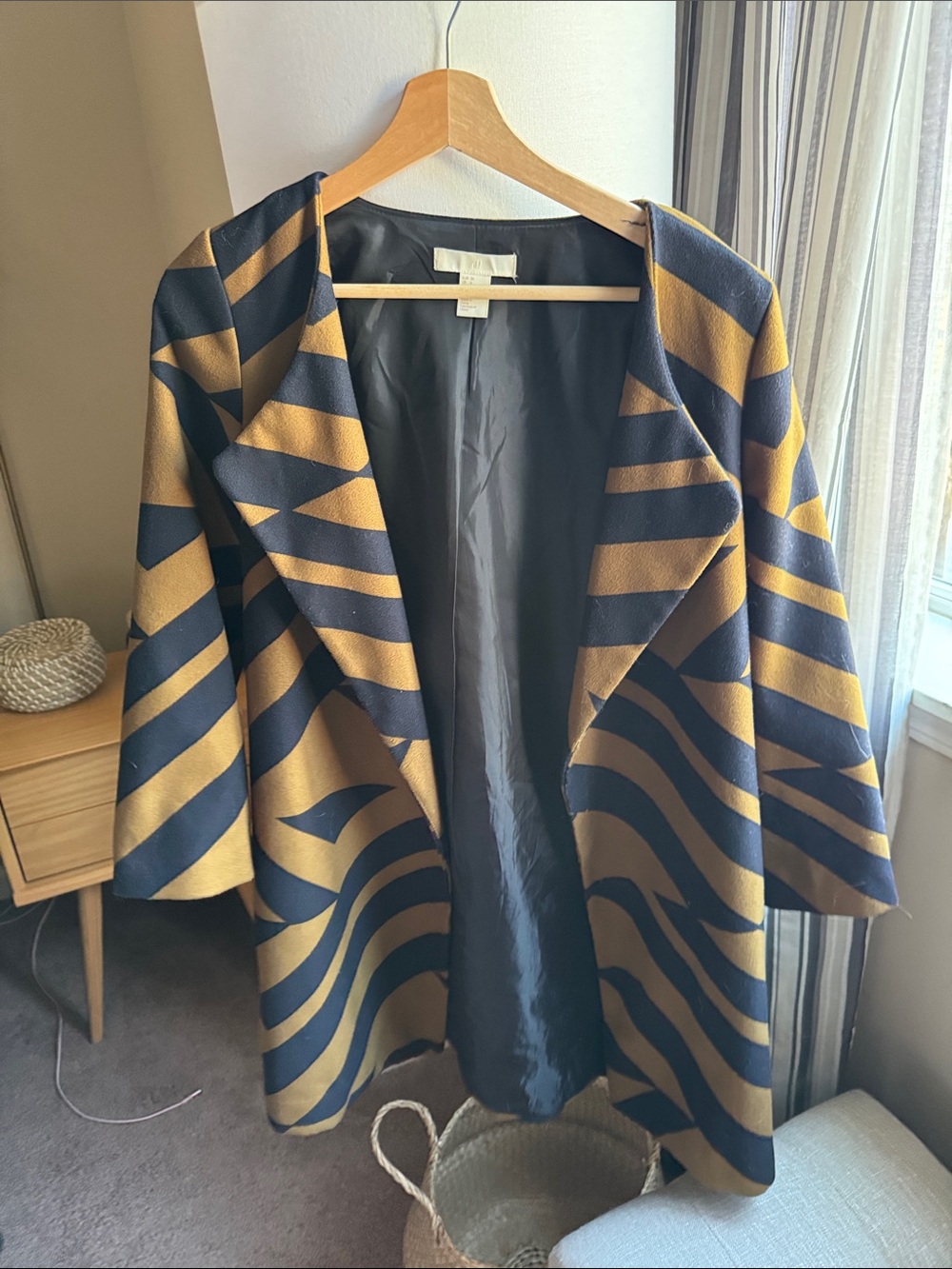 H&M Black and Gold Striped Open-Front Coat